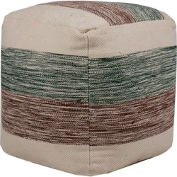 Haven + Key Large Stripe Square Pouf - Green & Brown