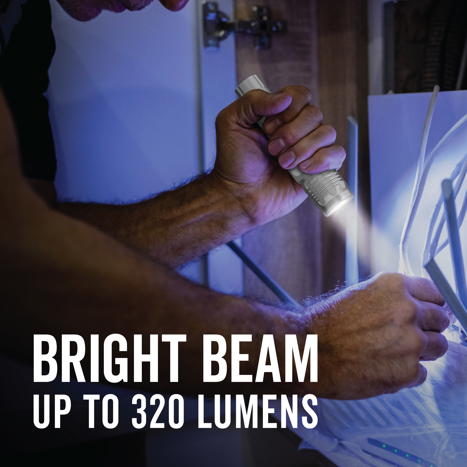 slide 5 of 6, Rayovac Value Metal Rechargeable Light, 320 Lumens, IPX4 Water Resistant, Durable Metal LED Light, Great Outdoor and Emergency LED Flashlight, Battery Included, 1 ct