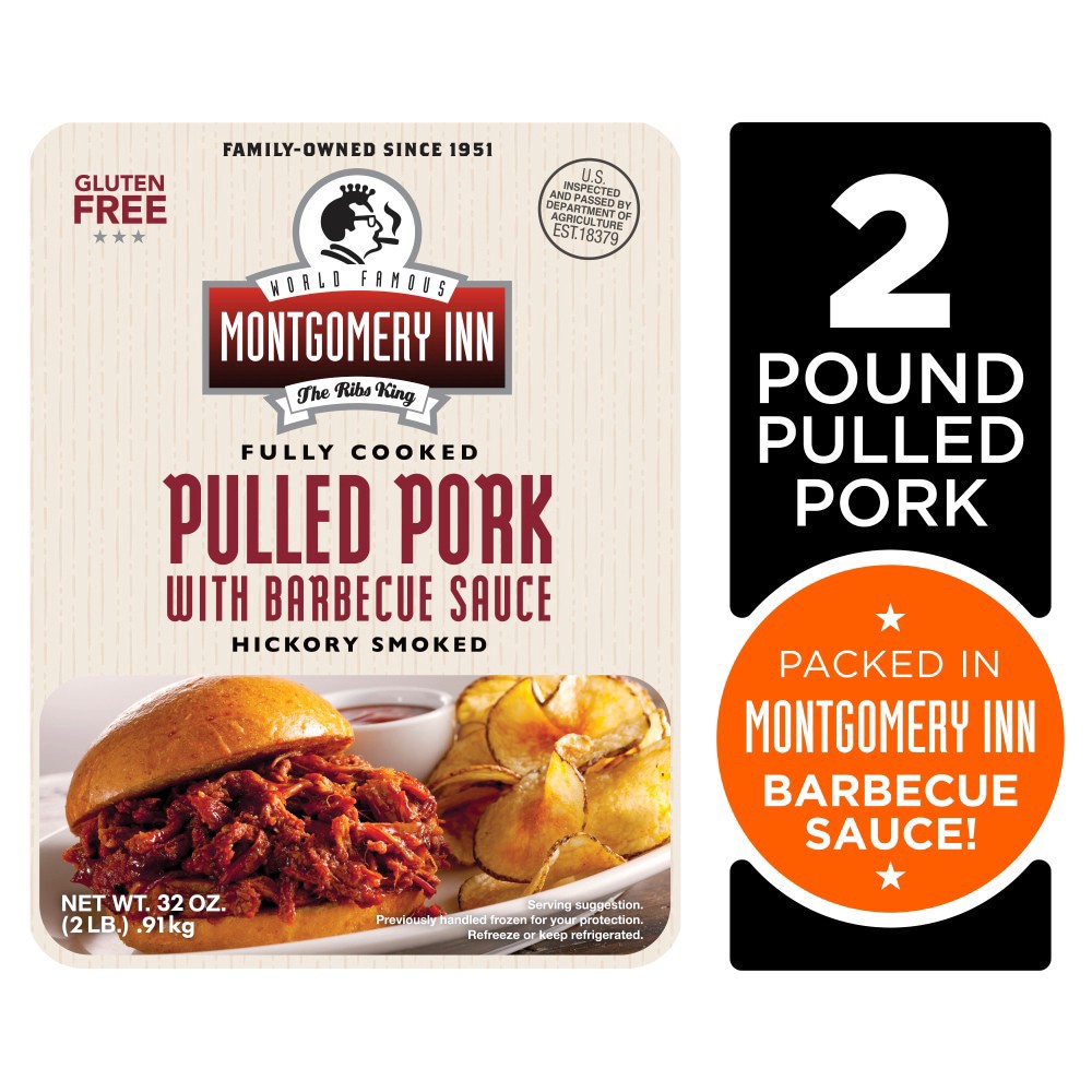 slide 1 of 4, Montgomery Inn Pulled Pork with Barbecue Sauce, 2 lb