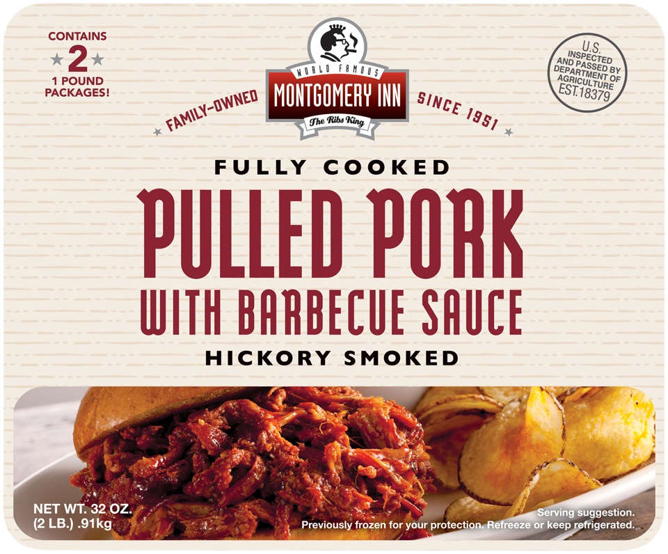 slide 1 of 4, Montgomery Inn Pulled Pork with Barbecue Sauce, 2 lb