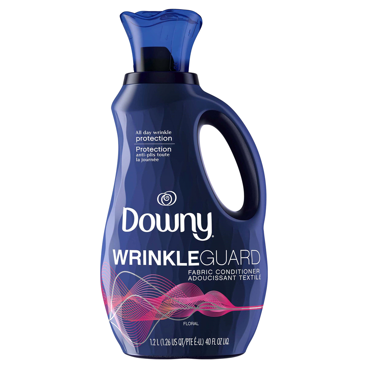 slide 1 of 1, Downy WrinkleGuard Liquid Fabric Softener and Conditioner, Floral Bottle, 40 fl oz