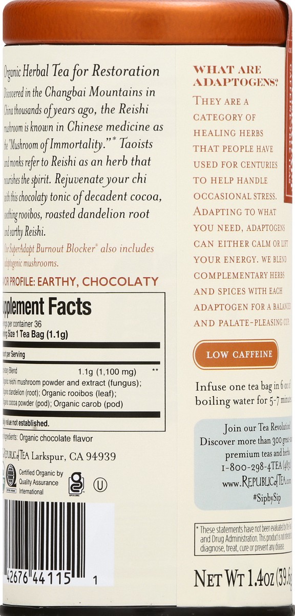 slide 8 of 9, The Republic of Tea Bags Reishi Mushroom and Cocoa Super Adapt Tea - 36 ct, 36 ct