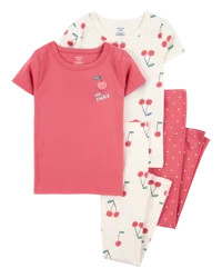 Carter's Kid 4-Piece Cherry Cotton Pajamas Red/Ivory 10
