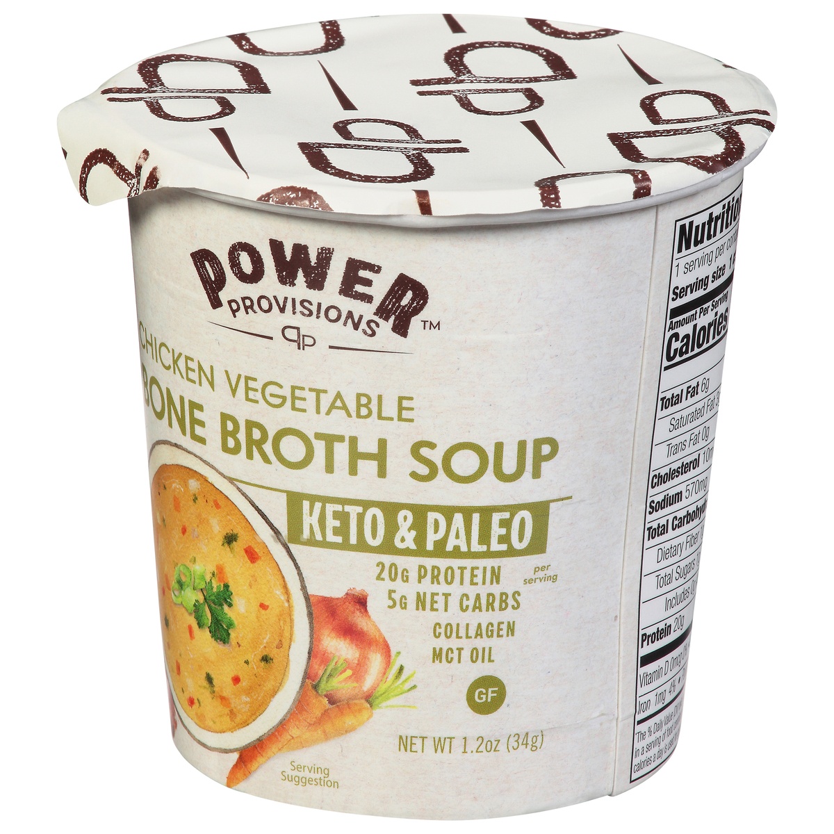 slide 3 of 11, Power Provisions Bone Broth Soup, Chicken Vegetable, 1.2 oz