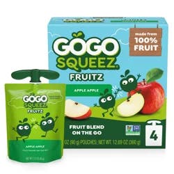 GoGo squeeZ Apple Apple Applesauce and Fruit Puree Pouches, 3.2 oz (4 Pack)