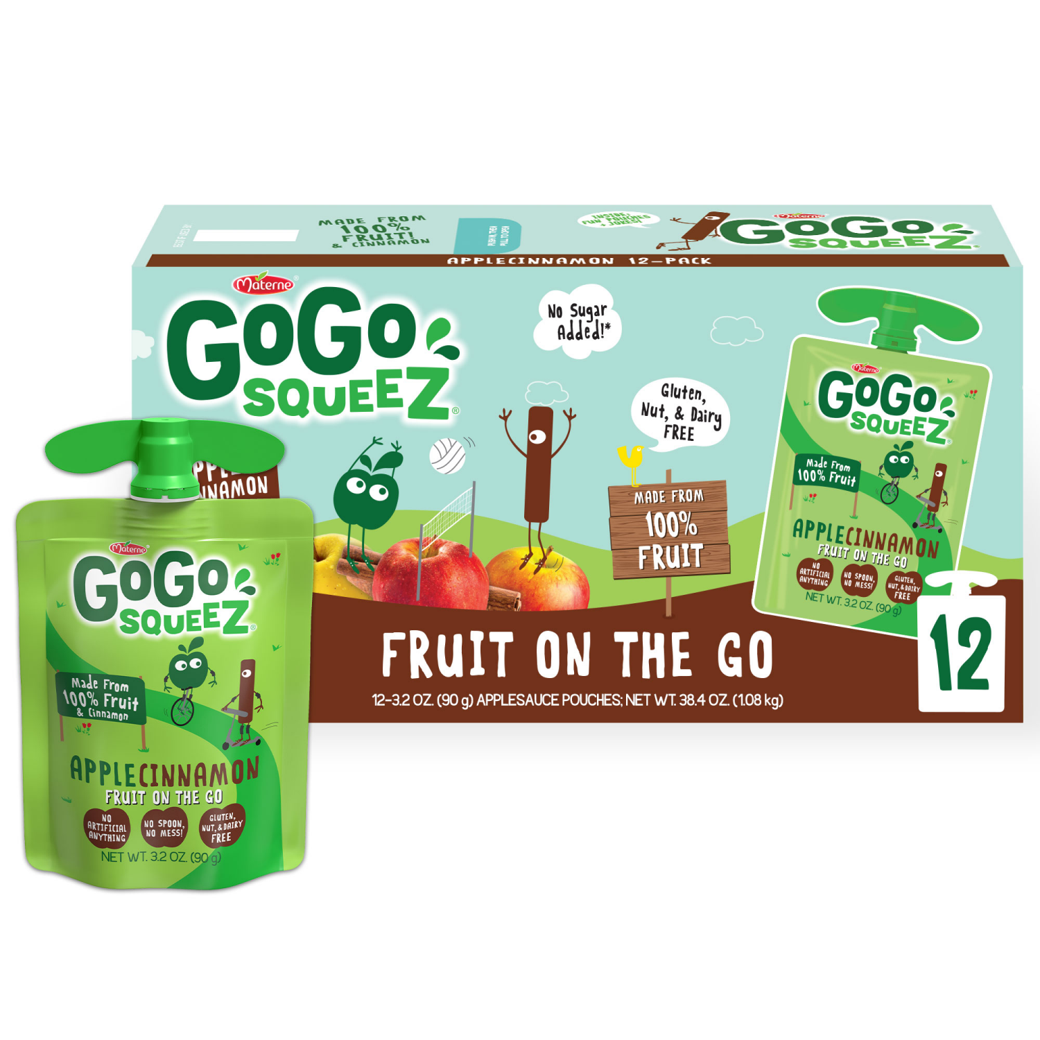 slide 1 of 2, GoGo squeeZ 12-Pack Apple Cinnamon Applesauce 12 Pouches 3.2 oz Pouch 12 ea, 12 ct