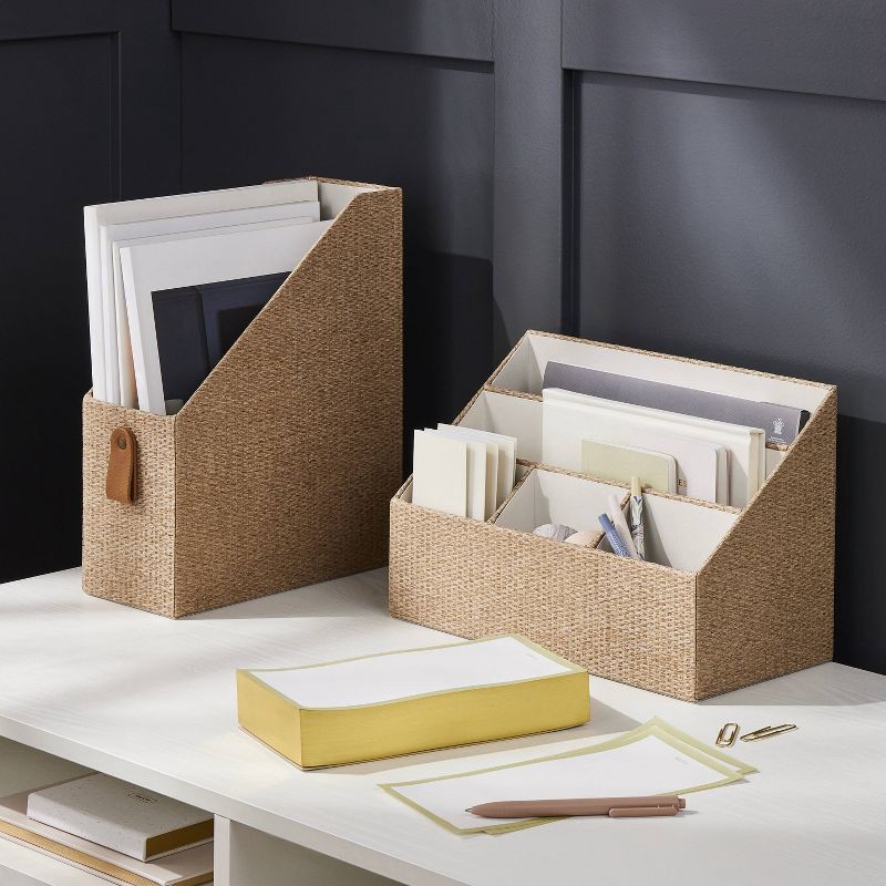 slide 2 of 3, Woven Magazine File Holder Taupe - Threshold™: Desk Organizer, Office Supplies, Document Holder, FSC Certified, 1 ct