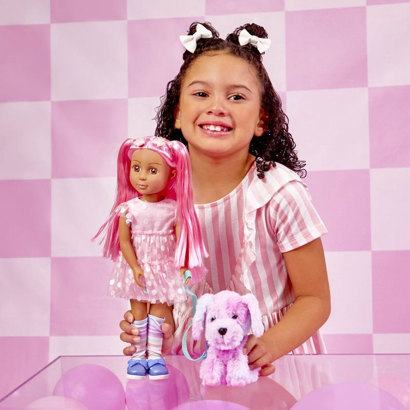 slide 2 of 8, Glitter Girls Posable Pink Doll and Pup Set Cara & Sprinkles, 1 ct