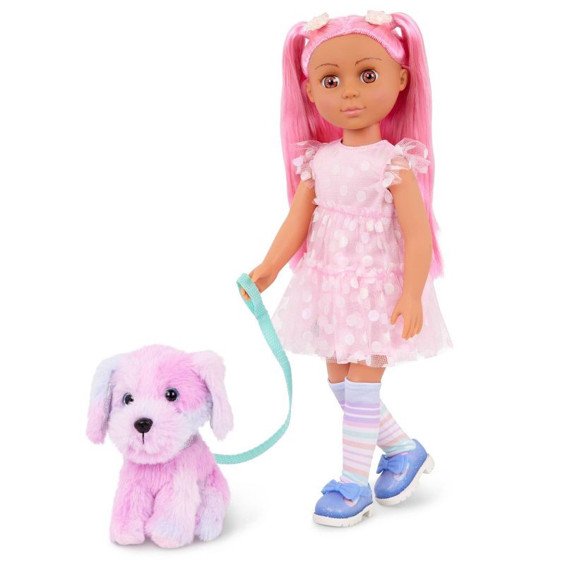 slide 1 of 8, Glitter Girls Posable Pink Doll and Pup Set Cara & Sprinkles, 1 ct