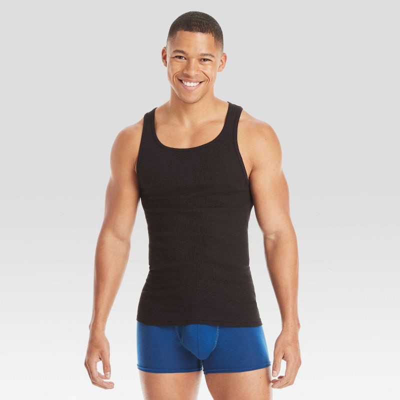 slide 2 of 4, Hanes Premium Men's Comfort Tank Top Undershirt 5pk - Black/Gray S: Tagless, Moisture Wicking, 5 ct
