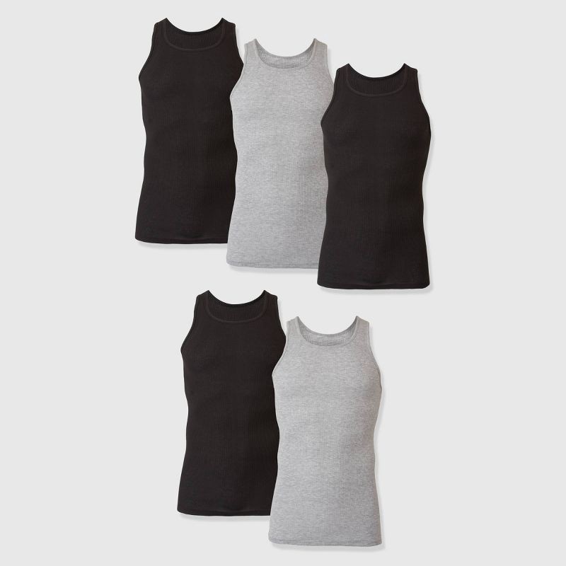 slide 1 of 4, Hanes Premium Men's Comfort Tank Top Undershirt 5pk - Black/Gray M: Tagless, Moisture Wicking, 5 ct