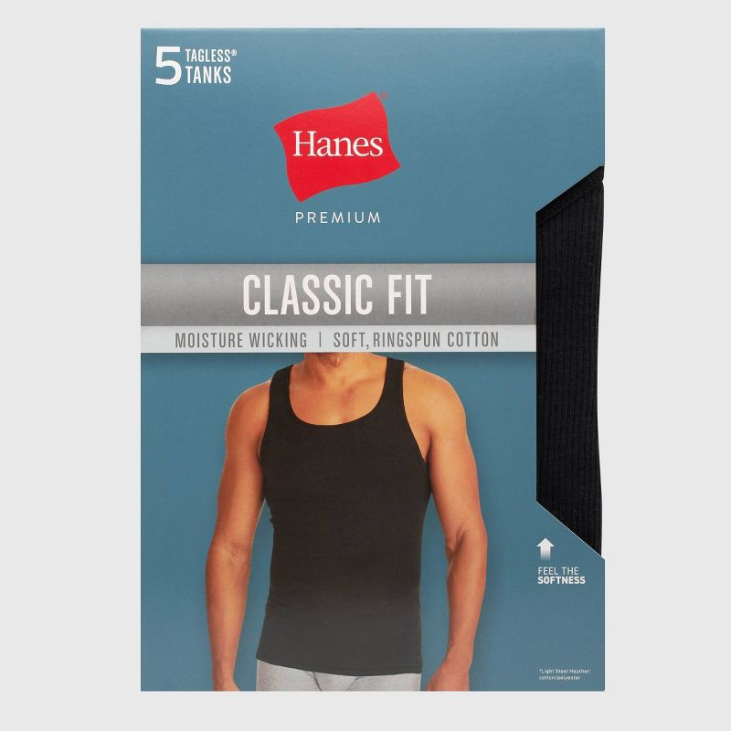slide 4 of 4, Hanes Premium Men's Tank Top Undershirt 5pk - Black/Gray XL, 5 ct