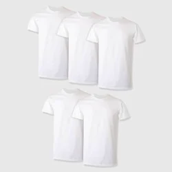 Hanes Premium Hanes Men's Premium 5pk Slim Fit Crew Neck T-Shirt - White L: Cotton-Polyester Blend, Tagless, Short Sleeve, Pullover Style