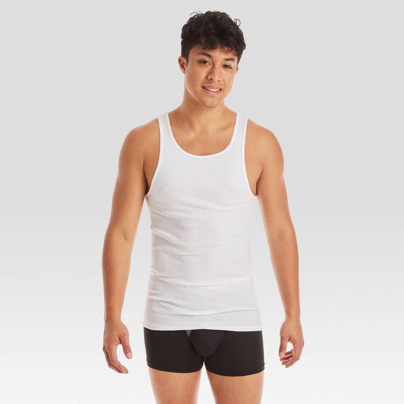 slide 2 of 4, Hanes Premium Men's Comfort Tank Top Undershirt 5pk - White L: Breathable, Moisture Wicking, Tagless, Jersey Fabric, 5 ct
