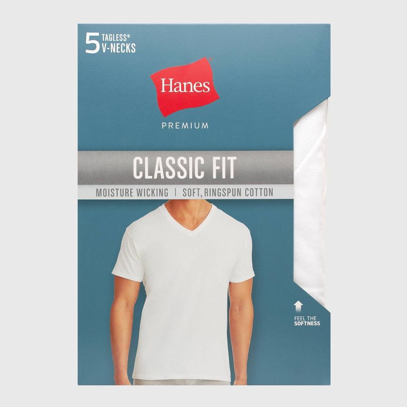 slide 4 of 4, Hanes Premium Men's Short Sleeve V-Neck T-Shirt 5pk - White M: Tagless, Breathable, Moisture Wicking,, 5 ct