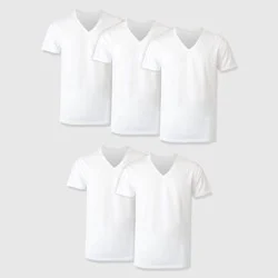 Hanes Premium Men's Short Sleeve V-Neck T-Shirt 5pk - White M: Tagless, Breathable, Moisture Wicking,