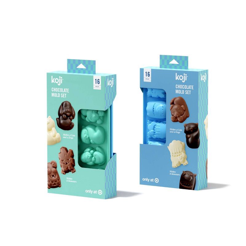 slide 3 of 3, Koji Chocolate Cat Dog and Monster Mold: Silicone Candy Molds, Dishwasher-Safe, 16 Cavities, Blue, 1 ct