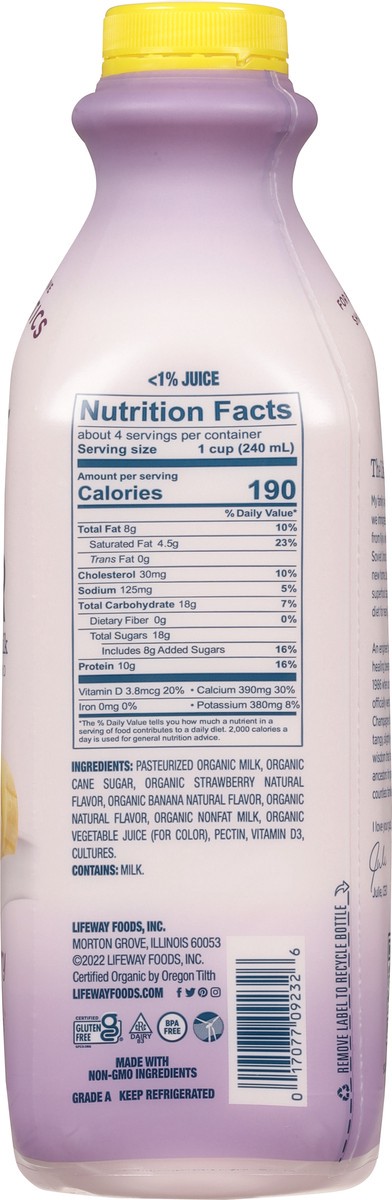 slide 2 of 9, Lifeway Organic Strawberry Banana Kefir 32 fl oz, 32 fl oz
