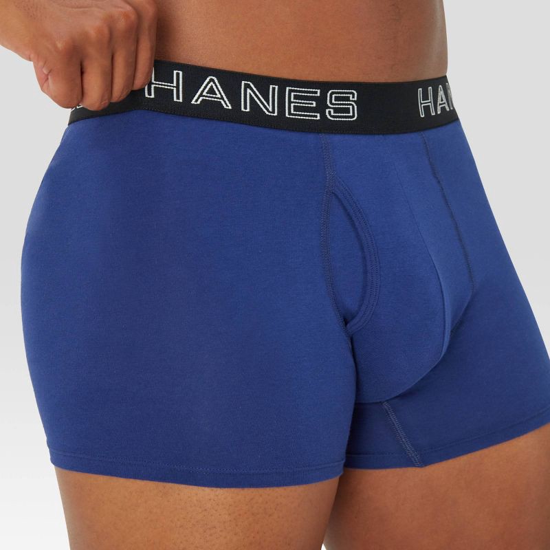 slide 2 of 5, Hanes Premium Men's Mid-Rise Stretch Trunks 5pk - Blue/Black/Gray L: Tagless, Breathable, Moisture Wicking, 5 ct