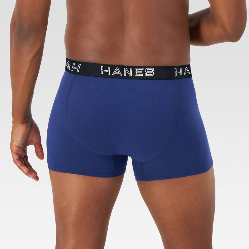 slide 3 of 5, Hanes Premium Men's Mid-Rise Stretch Trunks 5pk - Blue/Black/Gray L: Tagless, Breathable, Moisture Wicking, 5 ct