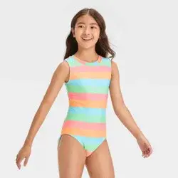 Girls' Sweet Summer Striped One Piece Swimsuit - art class™ M