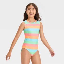 Girls' Sweet Summer Striped One Piece Swimsuit - art class™ L