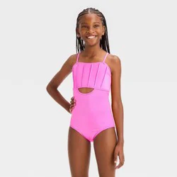 Girls' 'Mermaid Dazzle' Solid One Piece Swimsuit - Cat & Jack™ Pink M