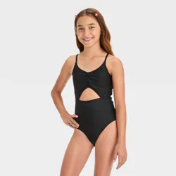 Girls' 'Free Spirit' Solid One Piece Swimsuit - art class™ Black M