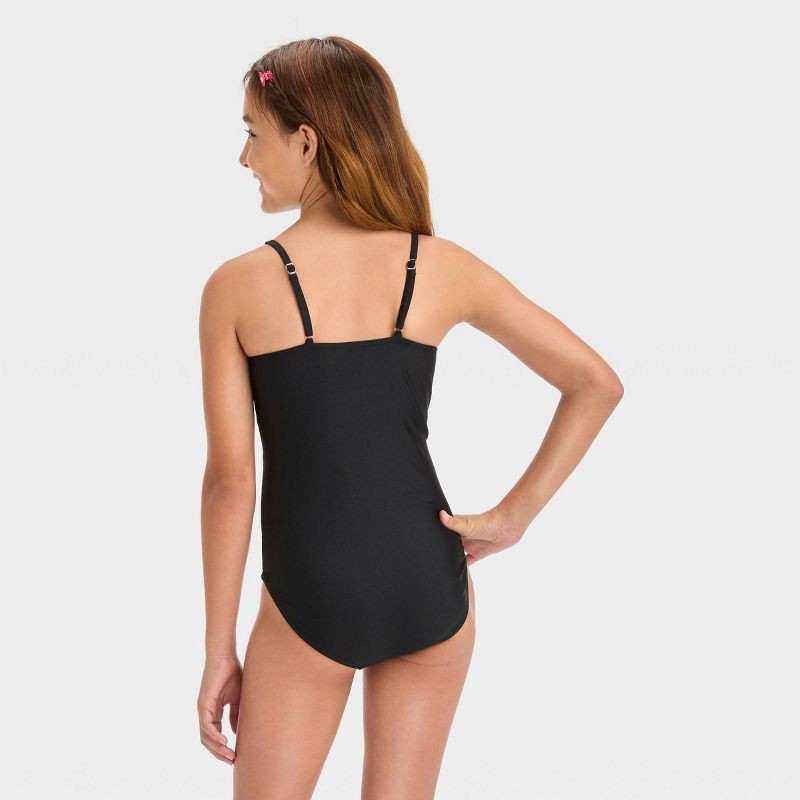 slide 3 of 3, Girls' 'Free Spirit' Solid One Piece Swimsuit - art class™ Black L, 1 ct