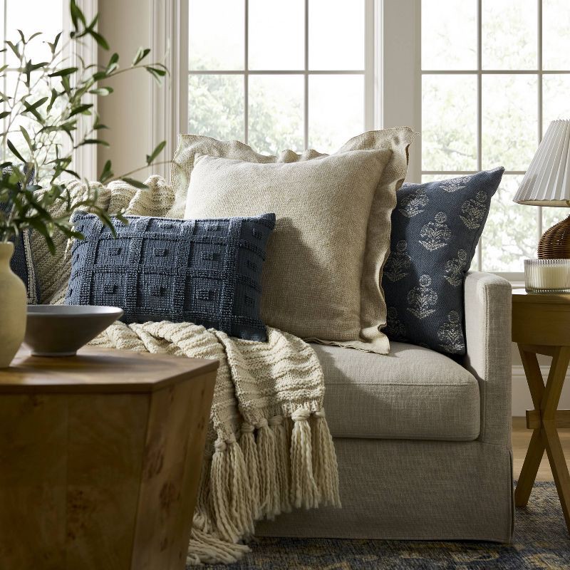 slide 2 of 4, Threshold designed w/Studio McGee Tufted Geo Lumbar Throw Pillow Steel - Threshold™ designed with Studio McGee: Cotton, Indoor, Zipper Closure, Rectangular Shape, 1 ct