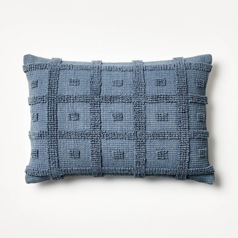 slide 1 of 4, Threshold designed w/Studio McGee Tufted Geo Lumbar Throw Pillow Steel - Threshold™ designed with Studio McGee: Cotton, Indoor, Zipper Closure, Rectangular Shape, 1 ct