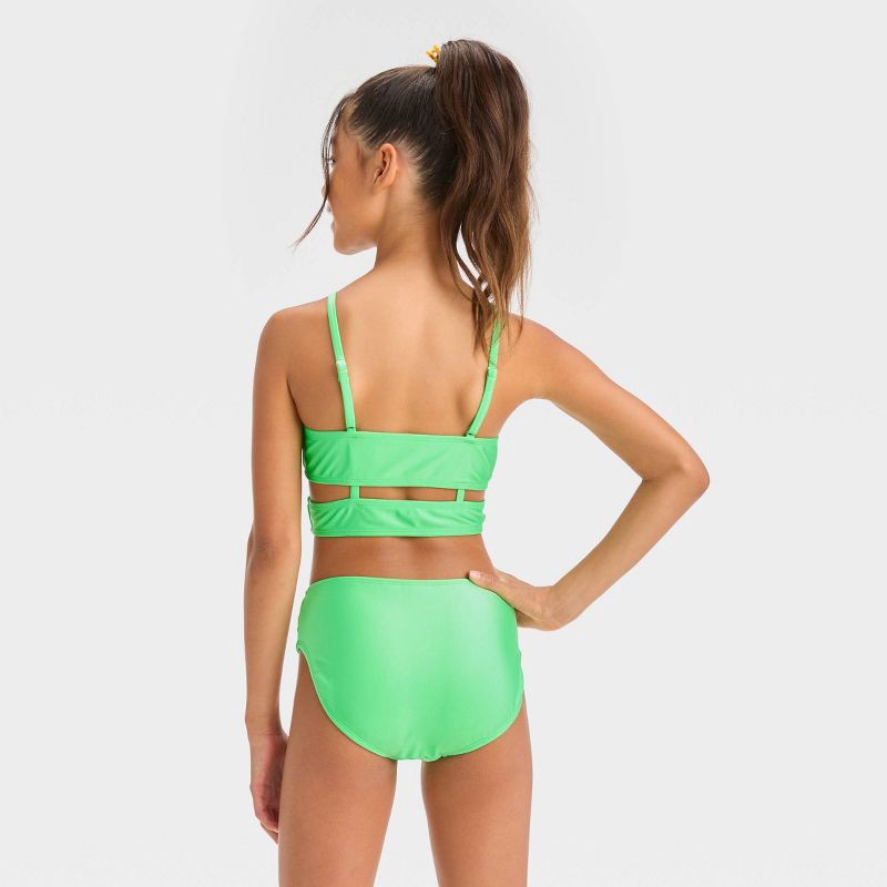 slide 2 of 3, Girls' Solid Bikini Set - art class™ Green XL, 1 ct