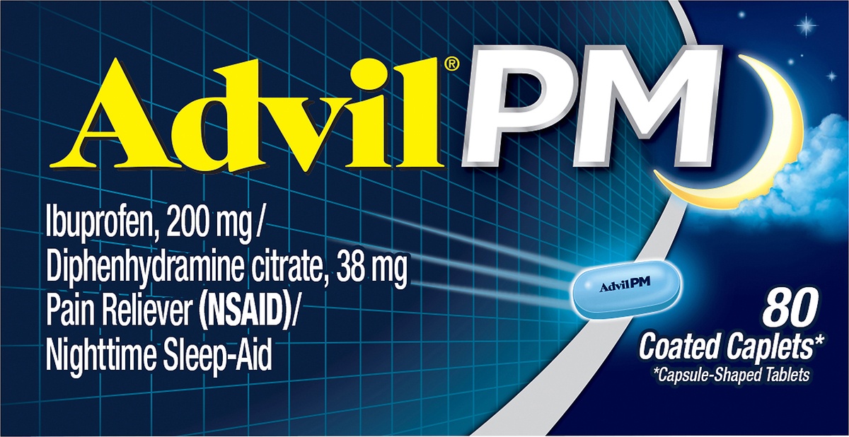 slide 6 of 7, Advil Pm Pain Reliever Nighttime Sleep Aid Ibuprofen And Diphenhydramine, 80 ct