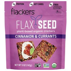 Flackers Organic Plant-Based Flax Seed Cinnamon & Currants Crackers 5 oz