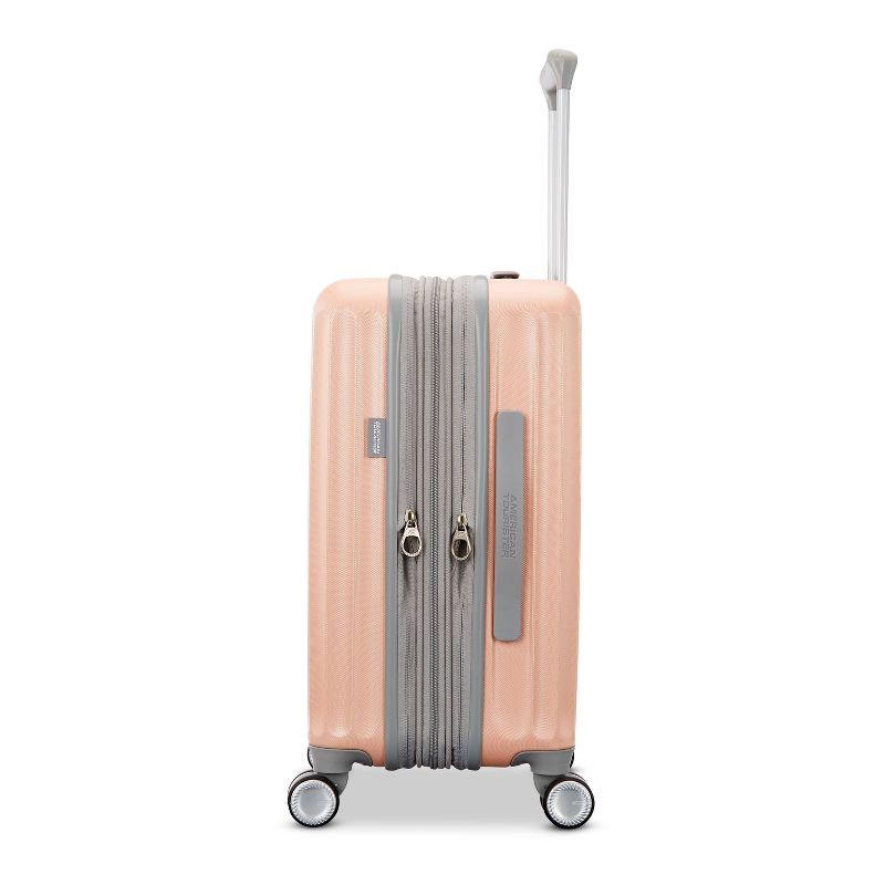slide 4 of 11, American Tourister Multiply Double Expansion Hardside Carry On Spinner Suitcase - Mellow Peach: ABS Shell, Spinner Wheels, 1 ct