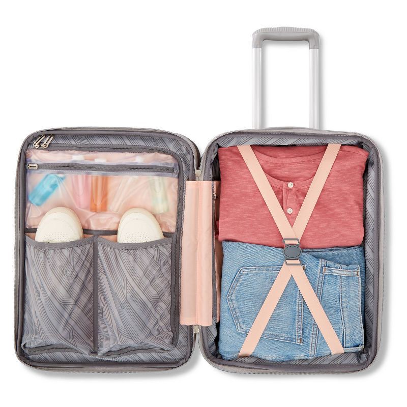 slide 7 of 11, American Tourister Multiply Double Expansion Hardside Carry On Spinner Suitcase - Mellow Peach: ABS Shell, Spinner Wheels, 1 ct