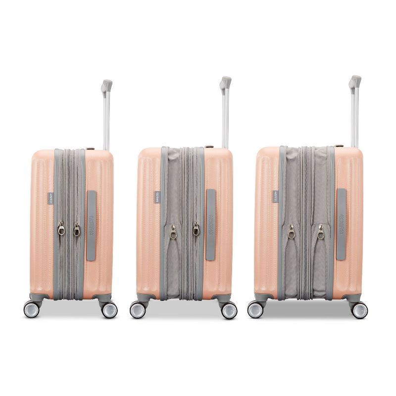 slide 9 of 11, American Tourister Multiply Double Expansion Hardside Carry On Spinner Suitcase - Mellow Peach: ABS Shell, Spinner Wheels, 1 ct