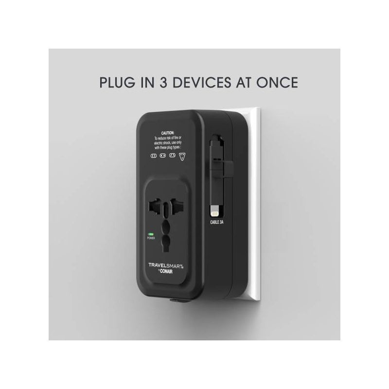 slide 7 of 9, Travel Smart Does-It-All Adapter with Cables & USB-A & C Ports: Chargers, 15W Output, 1 ct