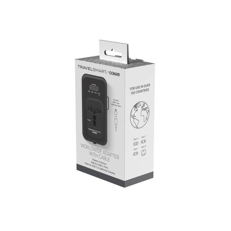 slide 9 of 9, Travel Smart Does-It-All Adapter with Cables & USB-A & C Ports: Chargers, 15W Output, 1 ct