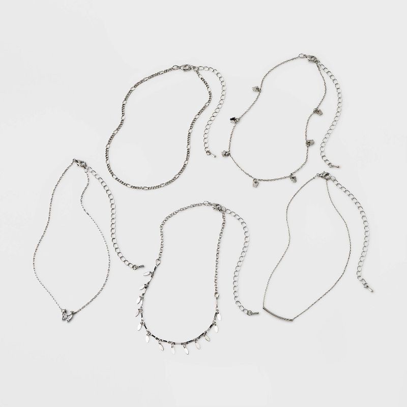 slide 2 of 3, Butterfly Choker Necklace Set 5pc - Wild Fable™ Silver: Brass Lobster Claw Clasp, 12" Length, 5 ct