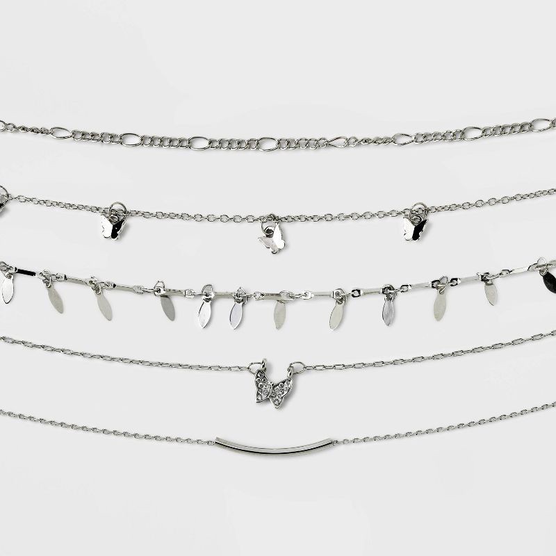 slide 1 of 3, Butterfly Choker Necklace Set 5pc - Wild Fable™ Silver: Brass Lobster Claw Clasp, 12" Length, 5 ct
