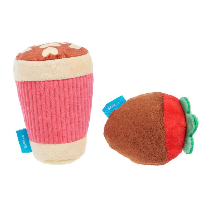slide 2 of 6, BARK Valentines Frenchie Kiss & Strawberry Plush Dog Toy - 2pc, 2 ct
