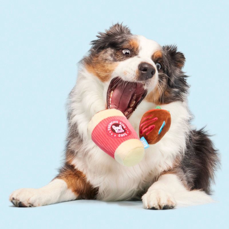 slide 3 of 6, BARK Valentines Frenchie Kiss & Strawberry Plush Dog Toy - 2pc, 2 ct