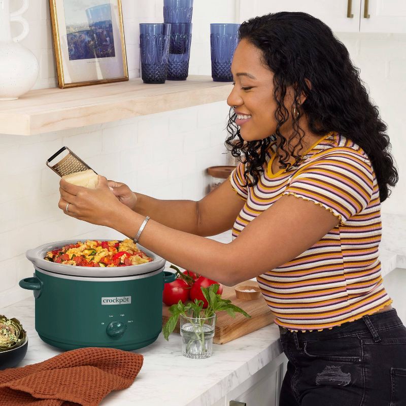 slide 3 of 8, Crock-Pot 4.5qt Slow Cooker Ponderosa Green: Ceramic Stoneware, 3 Settings, Stay-Cool Handles, Dishwasher-Safe Parts, 4.5 qt