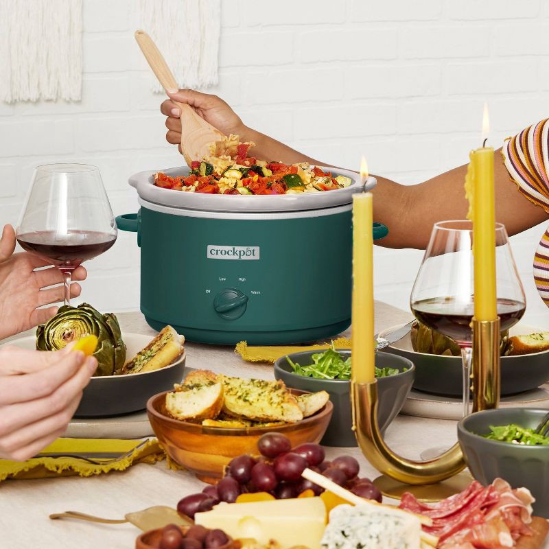 slide 5 of 8, Crock-Pot 4.5qt Slow Cooker Ponderosa Green: Ceramic Stoneware, 3 Settings, Stay-Cool Handles, Dishwasher-Safe Parts, 4.5 qt