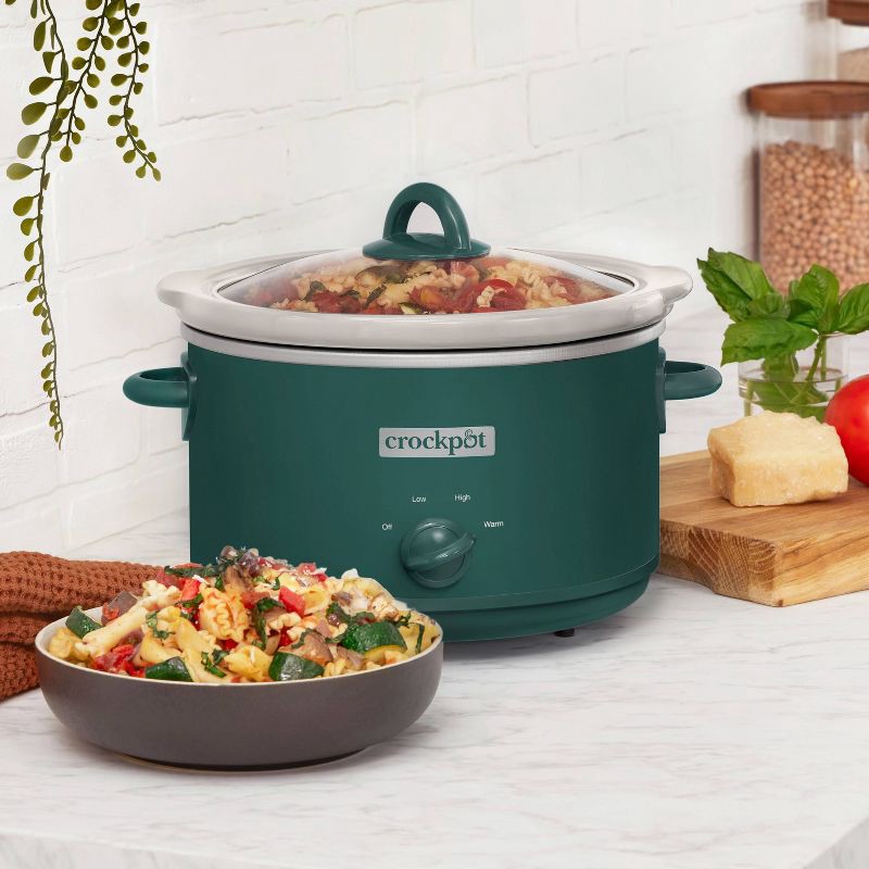 slide 6 of 8, Crock-Pot 4.5qt Slow Cooker Ponderosa Green: Ceramic Stoneware, 3 Settings, Stay-Cool Handles, Dishwasher-Safe Parts, 4.5 qt