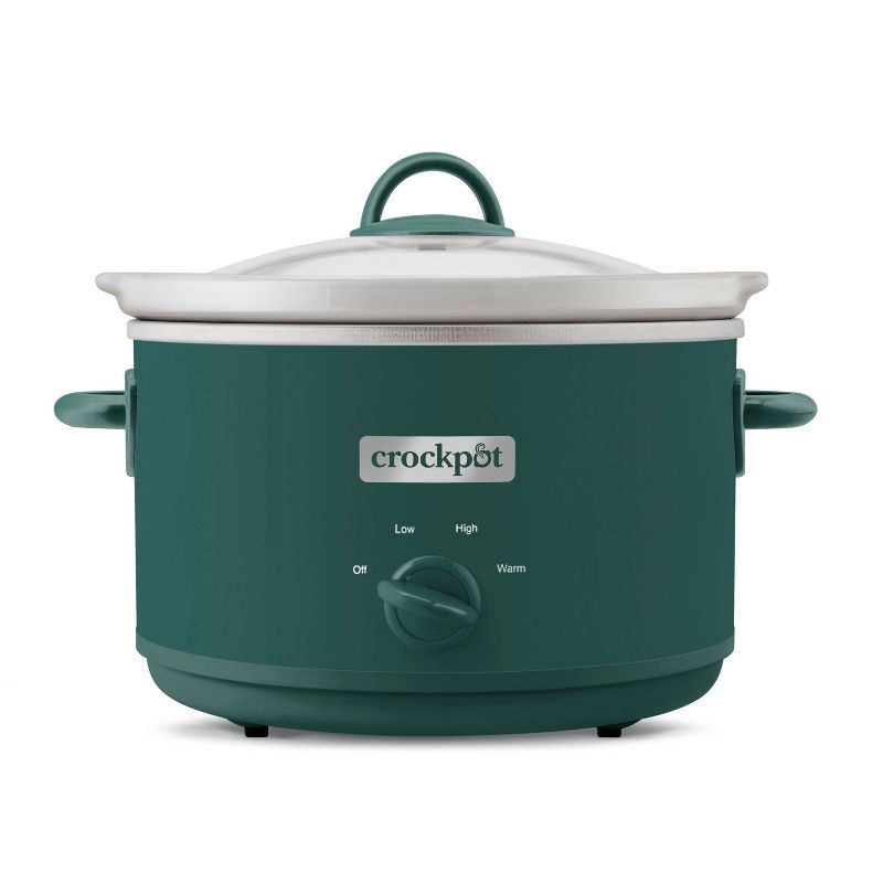 slide 1 of 8, Crock-Pot 4.5qt Slow Cooker Ponderosa Green: Ceramic Stoneware, 3 Settings, Stay-Cool Handles, Dishwasher-Safe Parts, 4.5 qt