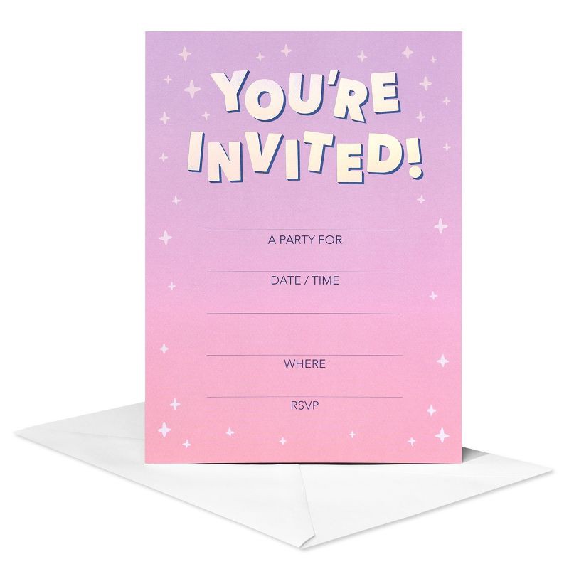 slide 2 of 6, 10ct 'You're Invited' Invitation Cards Pink: American Greetings Party Stationery, Single Panel, Typography Design, 10 ct