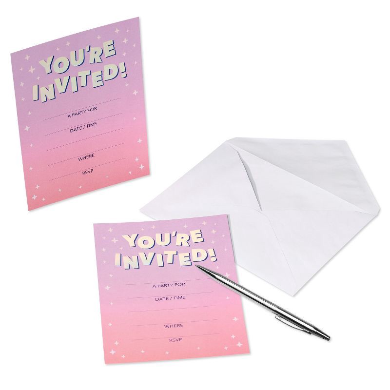 slide 3 of 6, 10ct 'You're Invited' Invitation Cards Pink: American Greetings Party Stationery, Single Panel, Typography Design, 10 ct