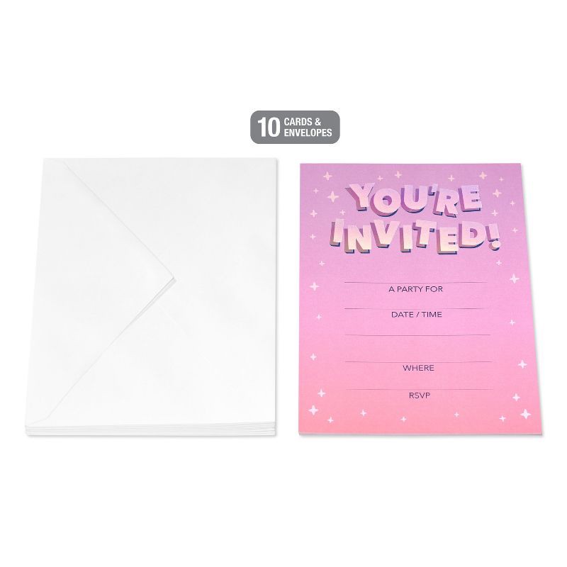 slide 4 of 6, 10ct 'You're Invited' Invitation Cards Pink: American Greetings Party Stationery, Single Panel, Typography Design, 10 ct